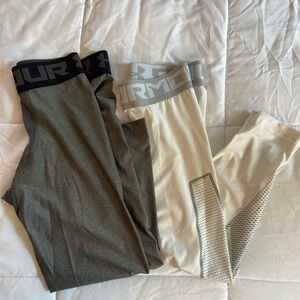 Under Armour Gray and White Compression 3/4 Leggings